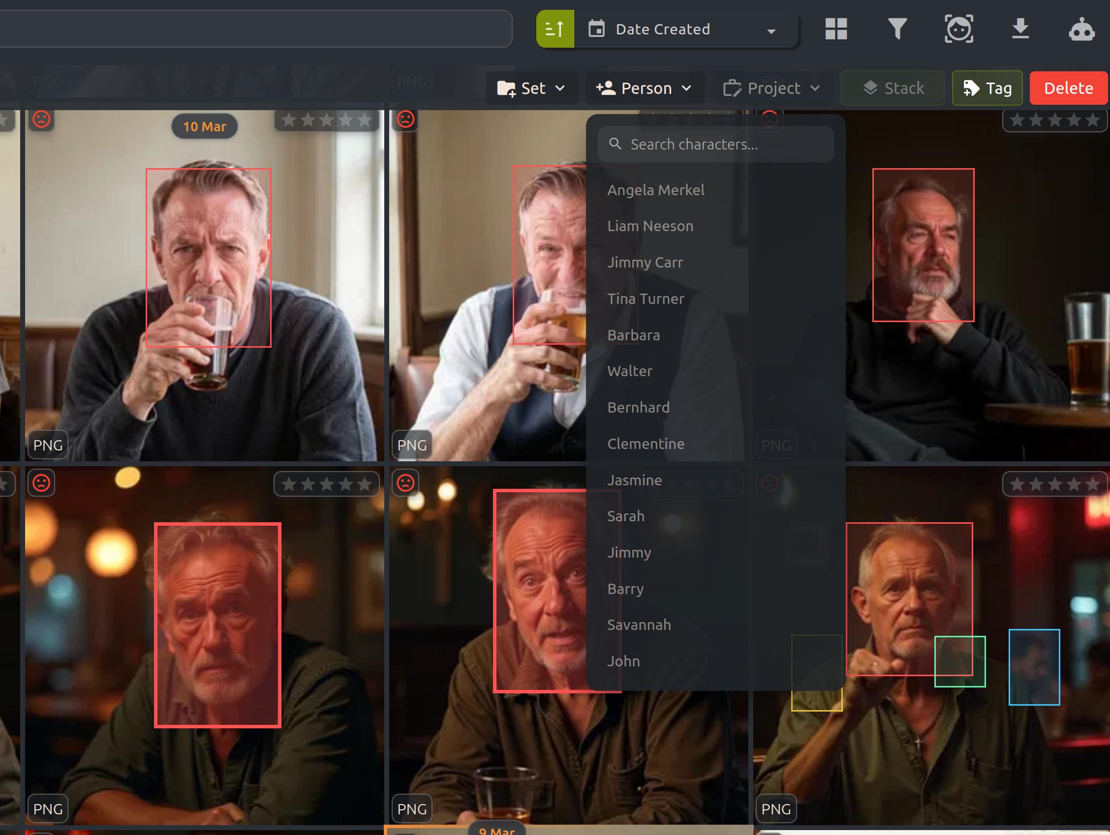 PixlStash character management view