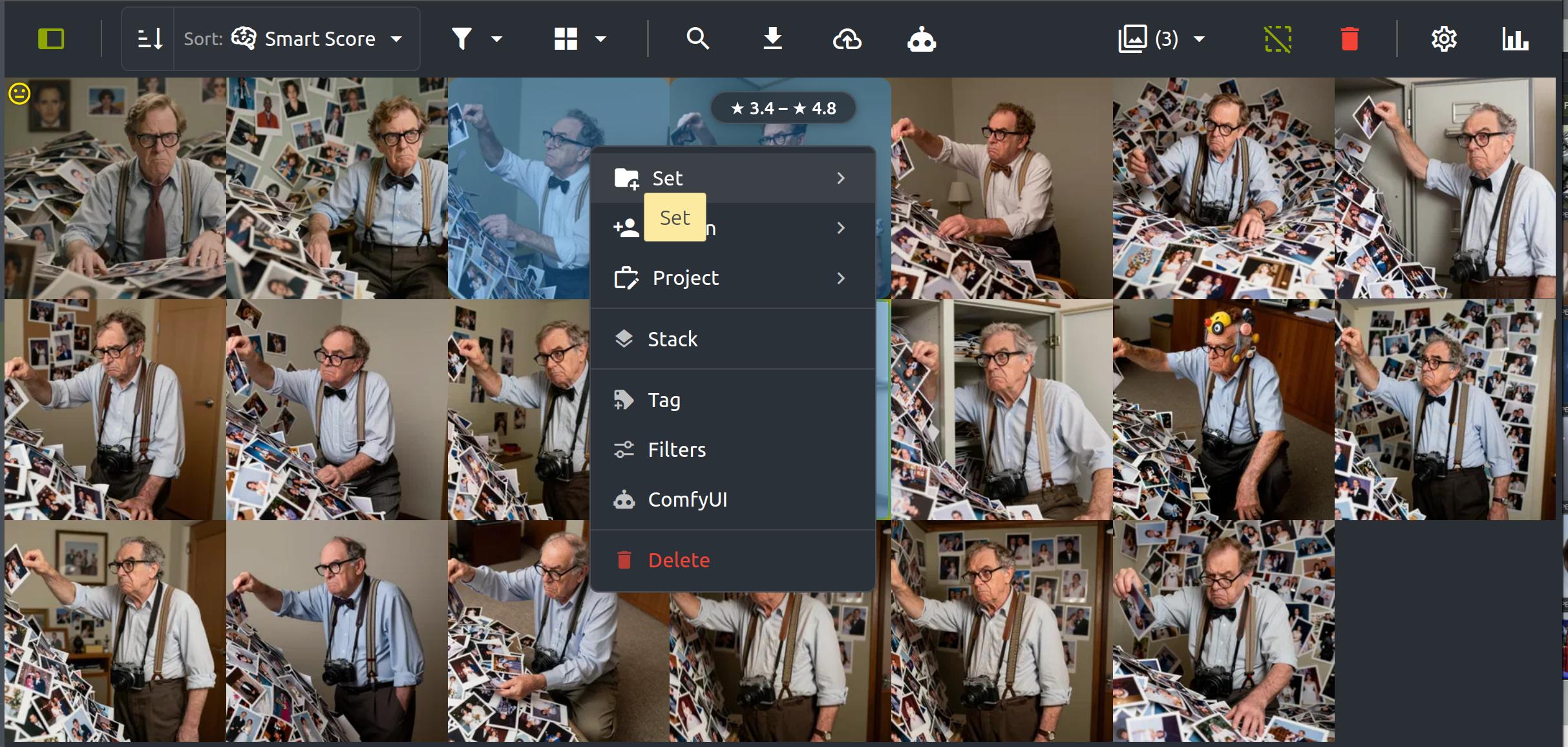 Context menu in the PixlStash image grid