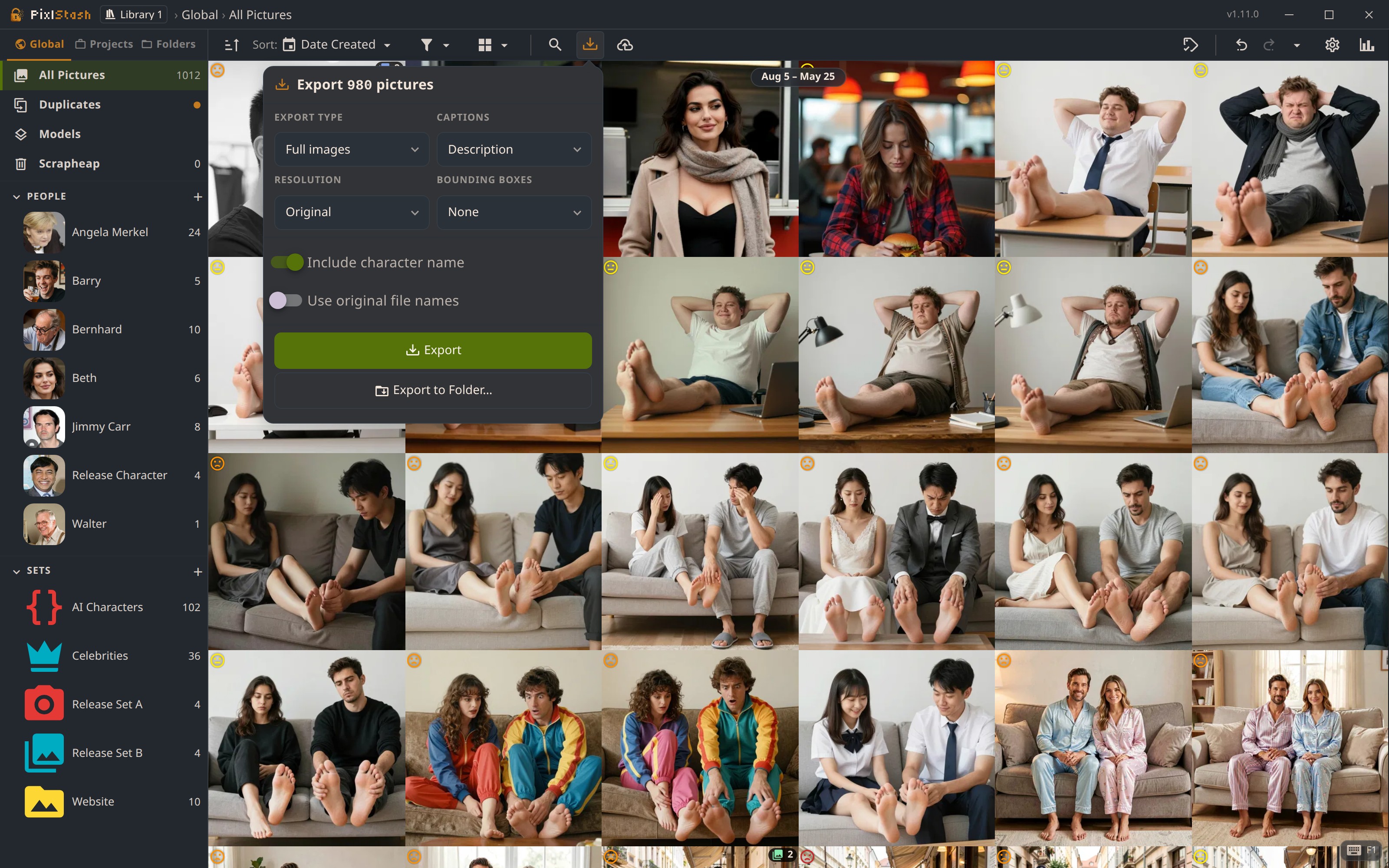 The export panel offering Export to Folder alongside the zip download