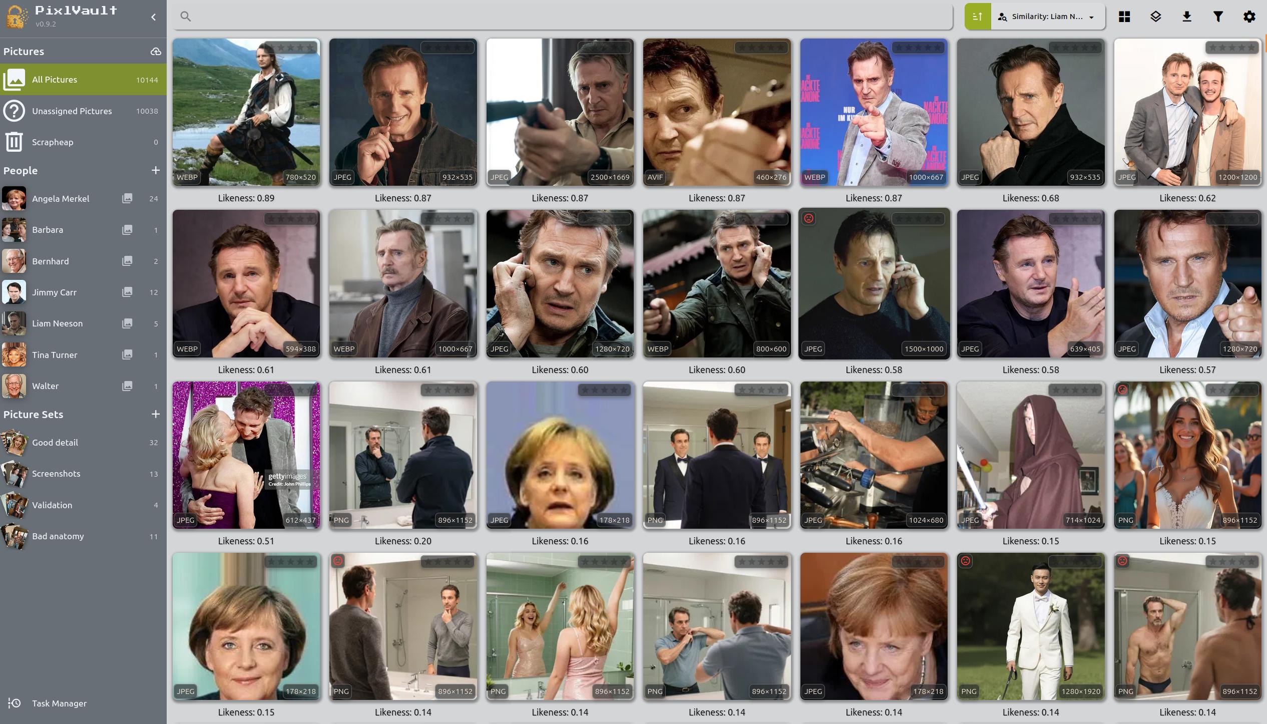 PixlStash grid sorted by character similarity