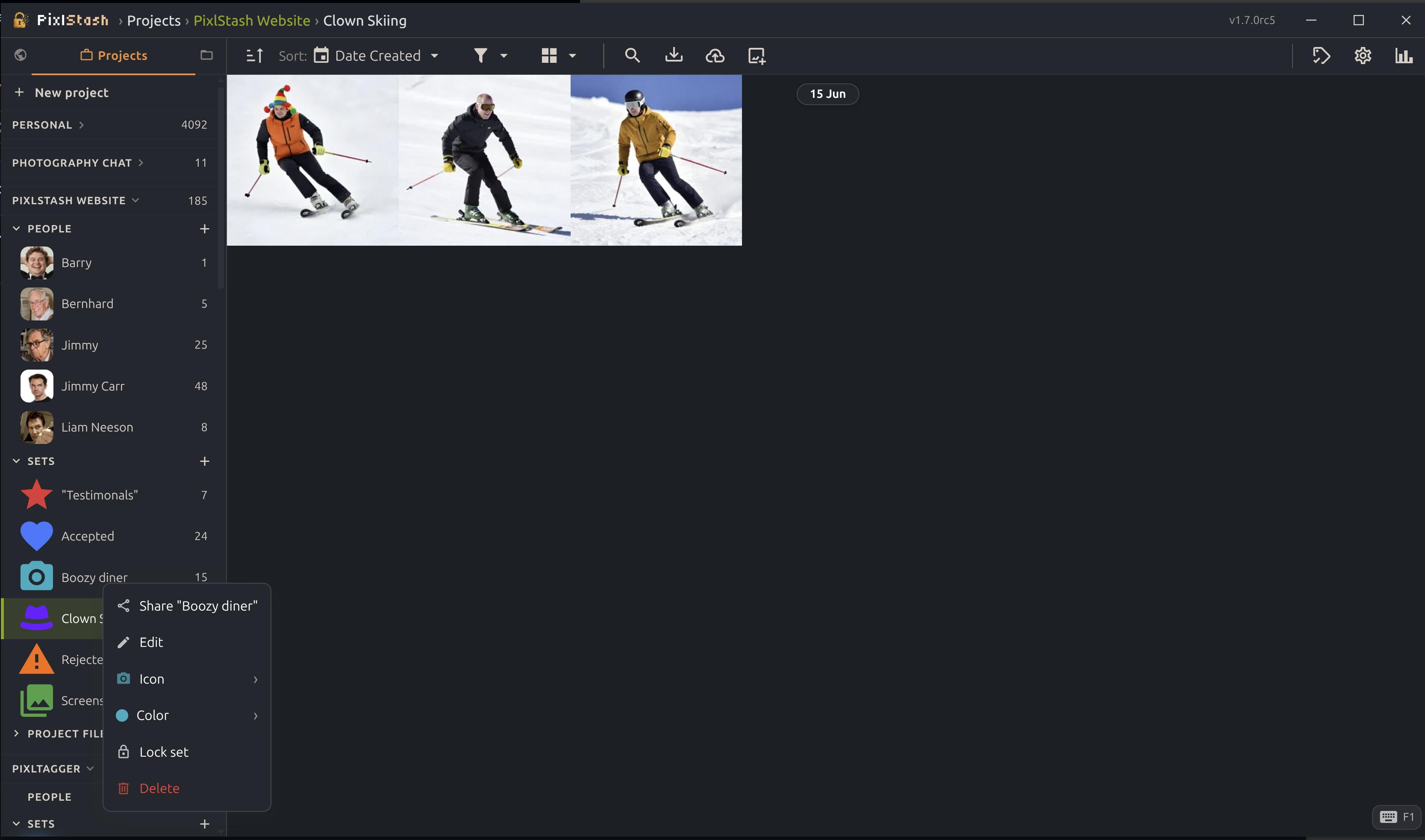 Sidebar context menu locking a picture set in PixlStash