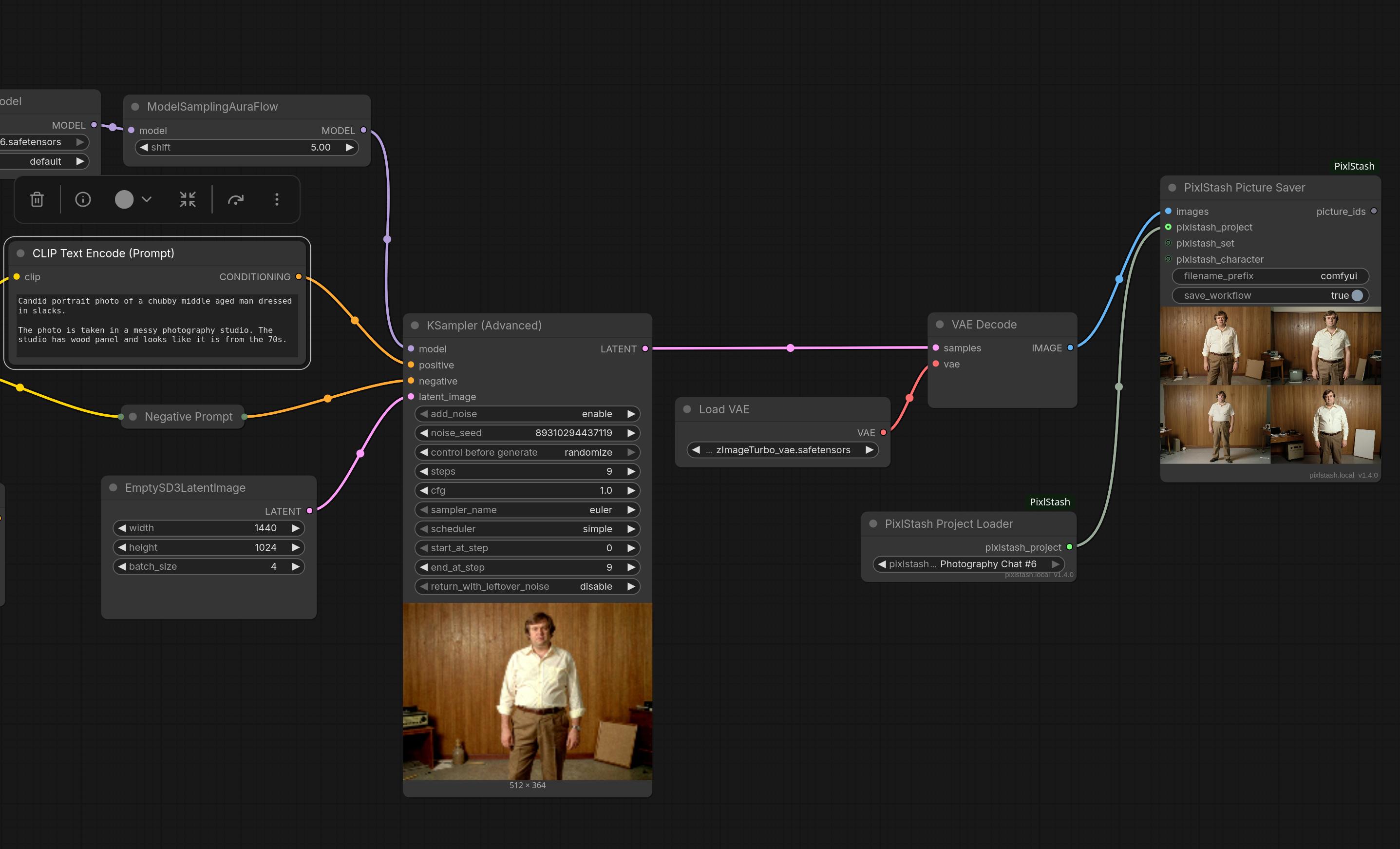 ComfyUI-PixlStash PhotographySaver node: saves outputs to a vault with metadata