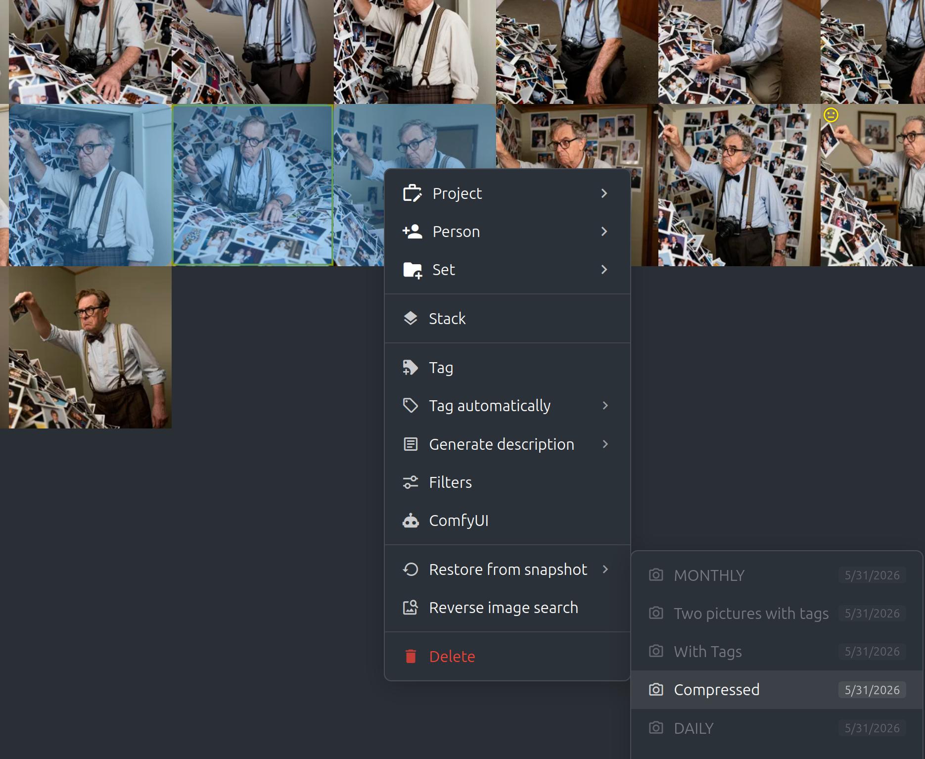 Selective restore previewing exactly which selected pictures will change