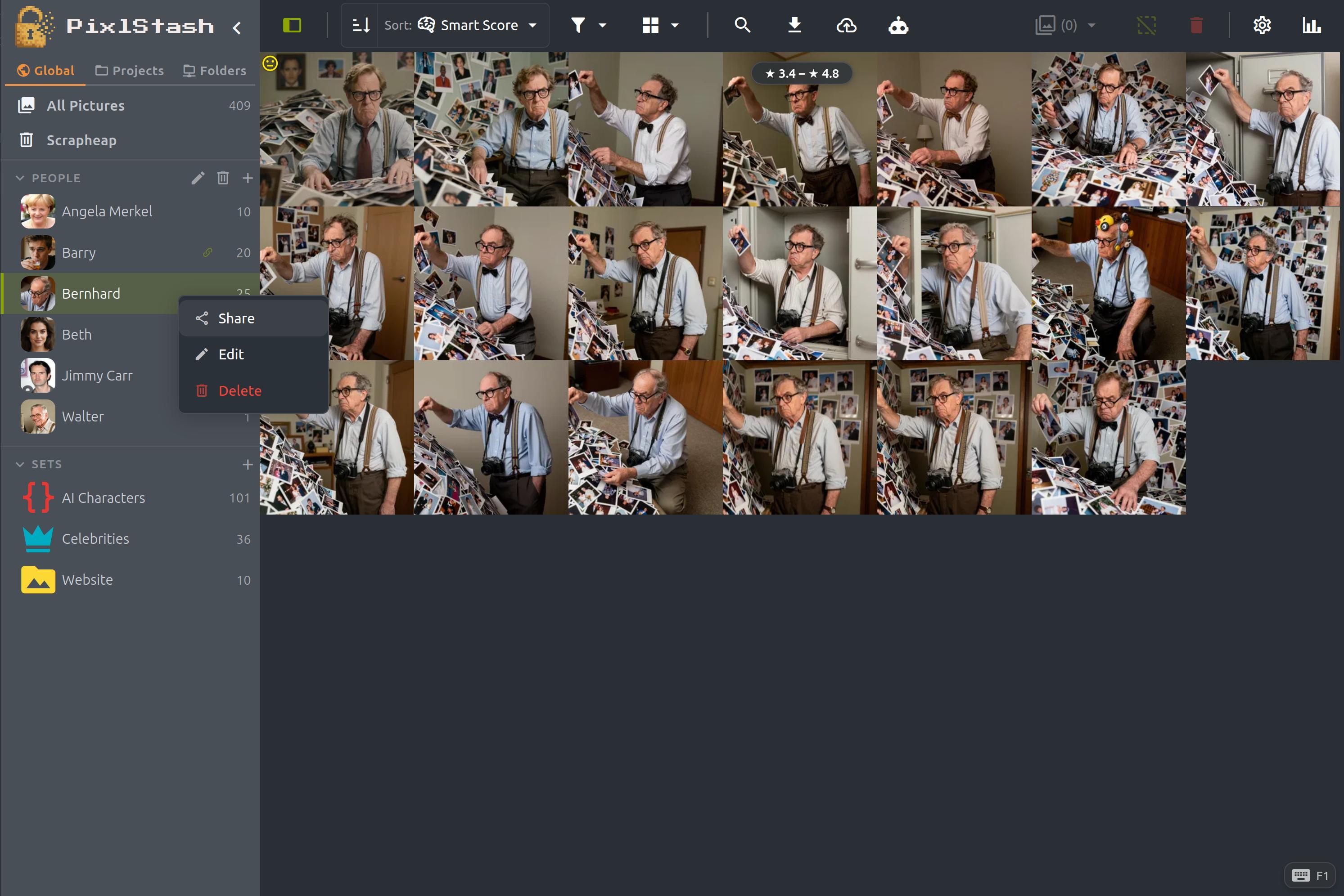 Sharing dialog in PixlStash showing a generated share link