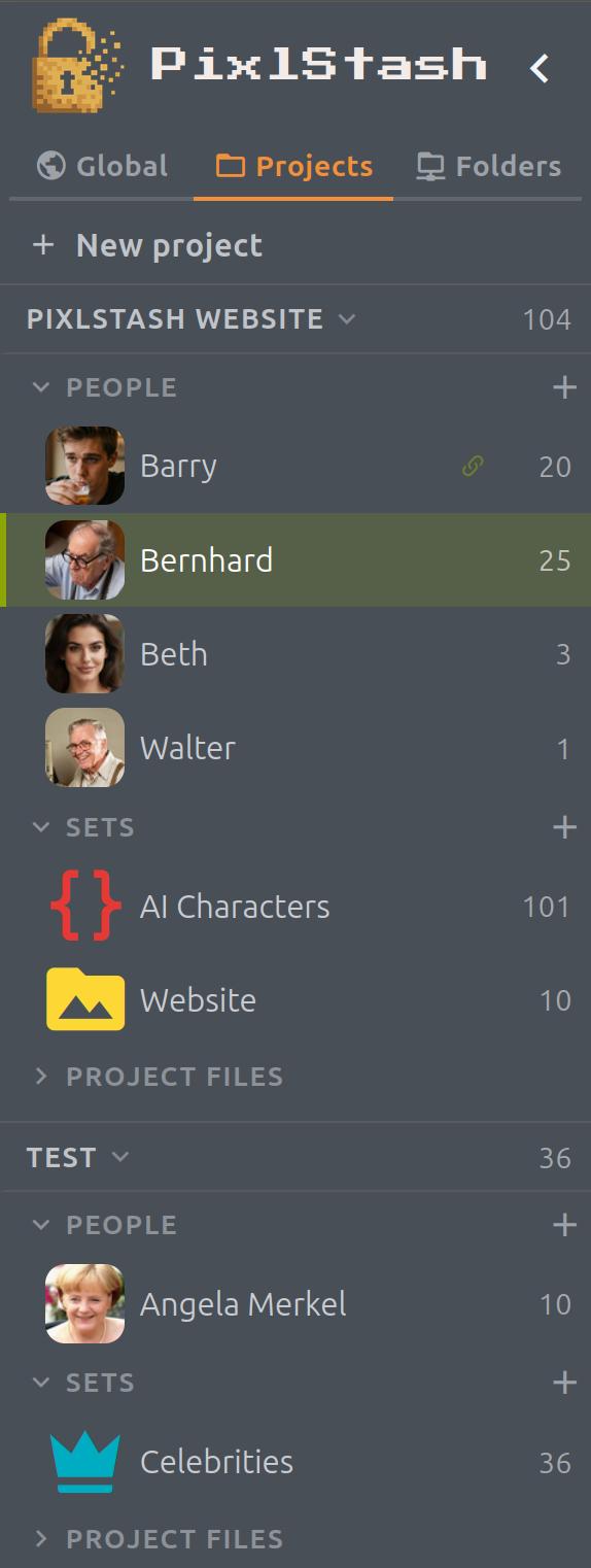 Redesigned PixlStash sidebar