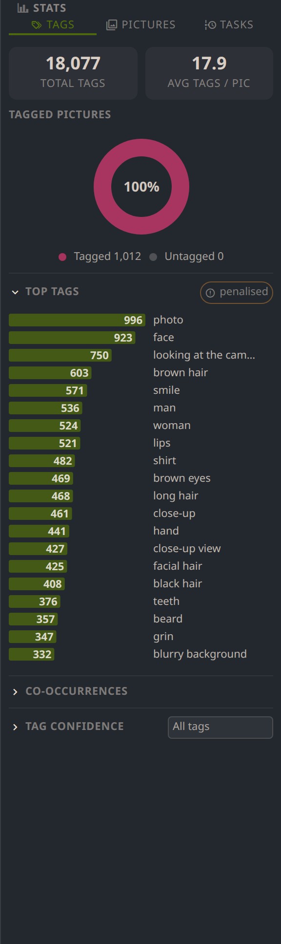 Tag distribution and statistics sidebar in PixlStash